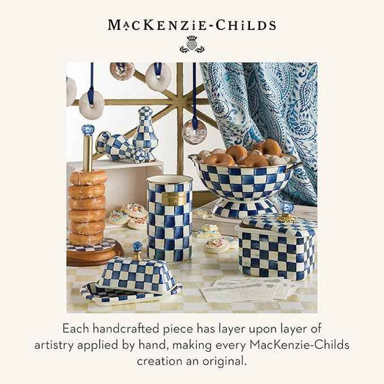 MACKENZIE-CHILDS Enamel Recipe Box, Index Card Box with Lid, Includes 40 Recipe Cards, Blue-and-White Royal Check