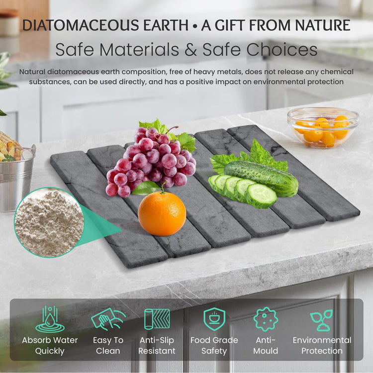 Stone Dish Drying Mat Collapsible Diatomaceous Earth Absorbent Mat Quick Dish Drying Pad Dish Rack Pad Match Any Counter to Multiple Usage for Kitchen