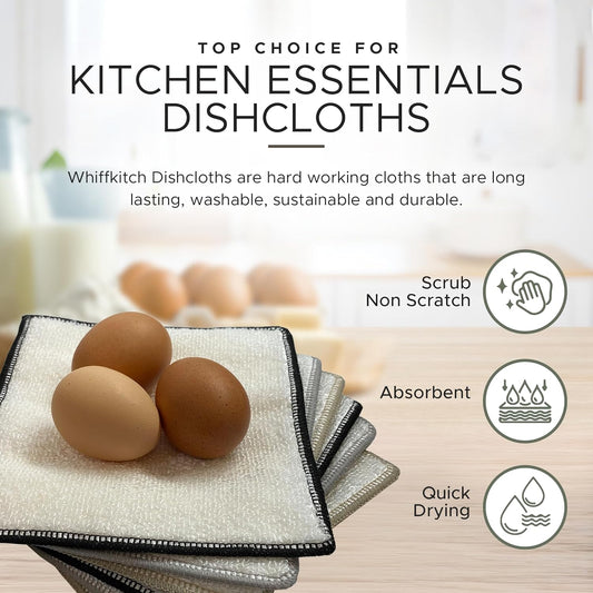 Whiffkitch Dishcloths & Dish Towels for Kitchen - Reusable, Hygienic, Quick Drying, Durable Kitchen Washcloth, Absorbent, Scrub-Non-Scratch, 6x7 Inches Neutral Color, 6 Pack - Nestoria