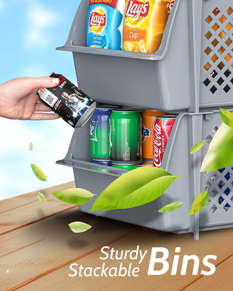 Stackable Storage Bins Open Front for Pantry Storage (4 Count)