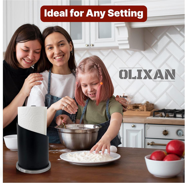 Stainless Steel Paper Towel Holder Countertop, Modern Spiral Cover Design,Keep Paper Towel Clean,Weighted Base for Stability, Freestanding Easy One-Handed Operation for Kitchen Bathroom (Black)