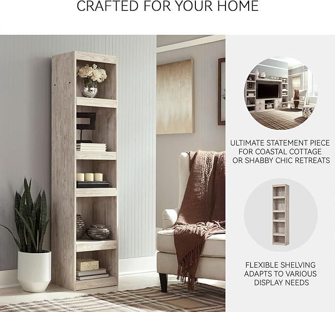 Signature Design by Ashley Willowton Coastal Entertainment Center Pier Bookcase with 3 Adjustable Shelves, Whitewash