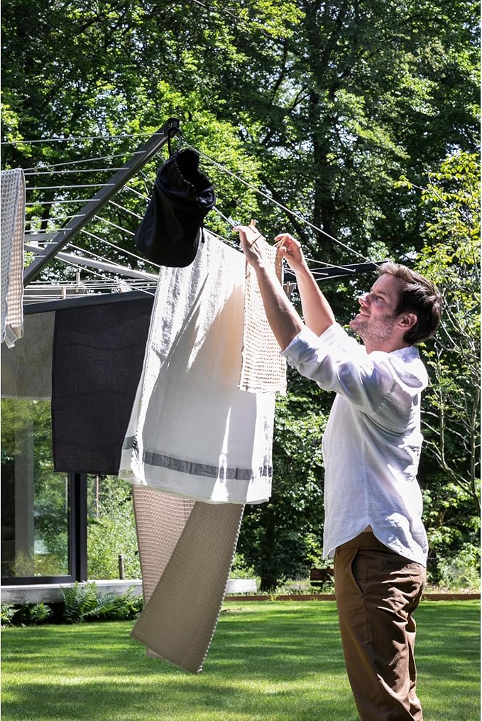 Brabantia Topspinner Outdoor 4 Arm Spinning Clothesline (164 ft/Ø 1.8") Rotating, Folding Clothes Drying Rack + Ground Spike (Anthracite)