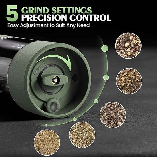 Salt and Pepper Grinder Set Mom Gifts, Electric Automatic Green Salt Pepper Shakers Home Kitchen Gadgets for New Home, Adjustable Coarseness Pepper Grinder Kitchen Appliances