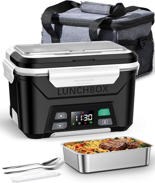 EAST OAK 5.5-Cup Cordless Electric Lunch Box for Adults, Heated Lunch Box for Men with Scheduled Heating, Portable Car Food Warmer with Utensils, One-Tier Bag, Removable Divider