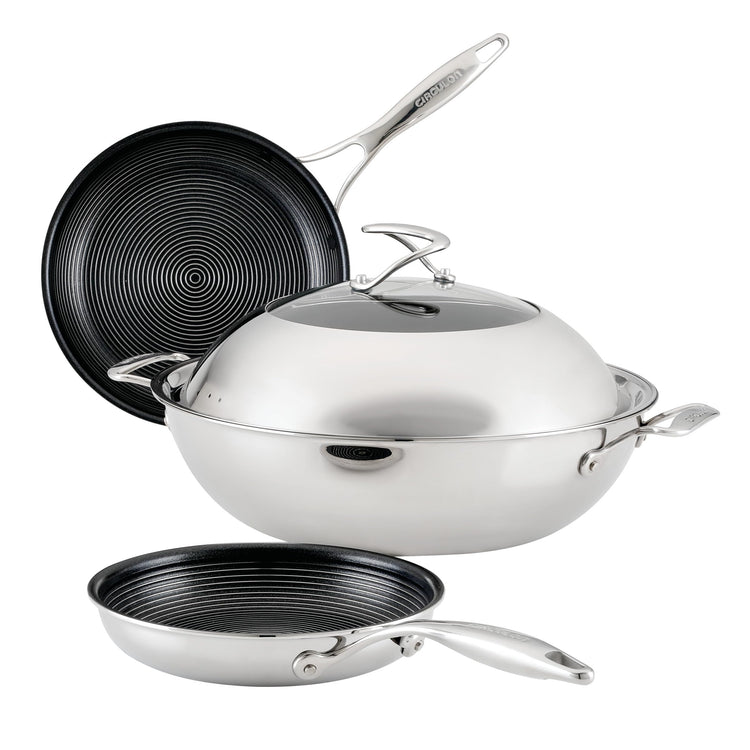 Clad Stainless Steel Induction Frying Pan and Wok Set with Hybrid SteelShield and Nonstick Technology (4 Count)