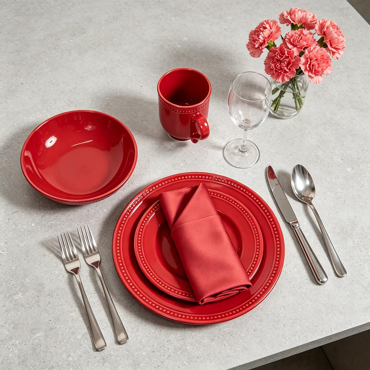 HomeVSS 16 Piece Pearl Dots Stoneware Dinnerware Set