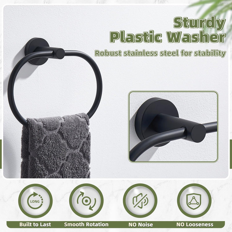 Matte Black Oval Towel Ring for Bathroom Kitchen