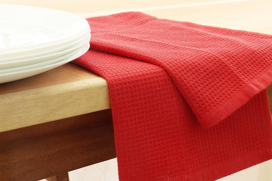 PurpleEssences Waffle Weave Kitchen Towel, 100% Cotton - 15 x 25 Inches, with Hanging Loop Ultra Soft Absorbent Quick Drying Dish Cloth, Tea and Hand Towels, 6 Pack - Spring Summer - Red - Nestoria