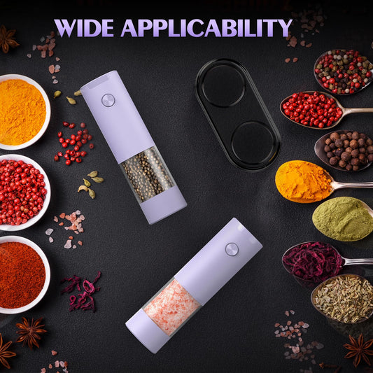 Salt and Pepper Grinder Set Gifts for Women Automatic Battery Purple Pepper Mill Shakers Kitchen Accessories Cooking for Mom
