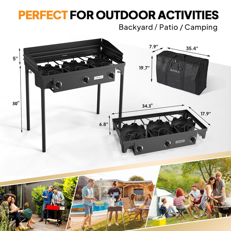 3 Burner Propane Gas Stove with Carrying Bag