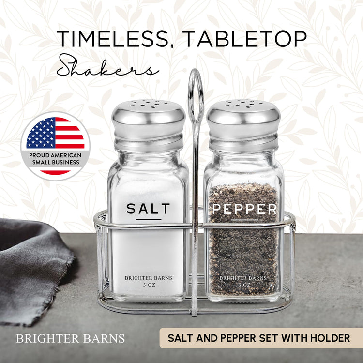 Glass Salt and Pepper Shakers Set with Holder by Brighter Barns