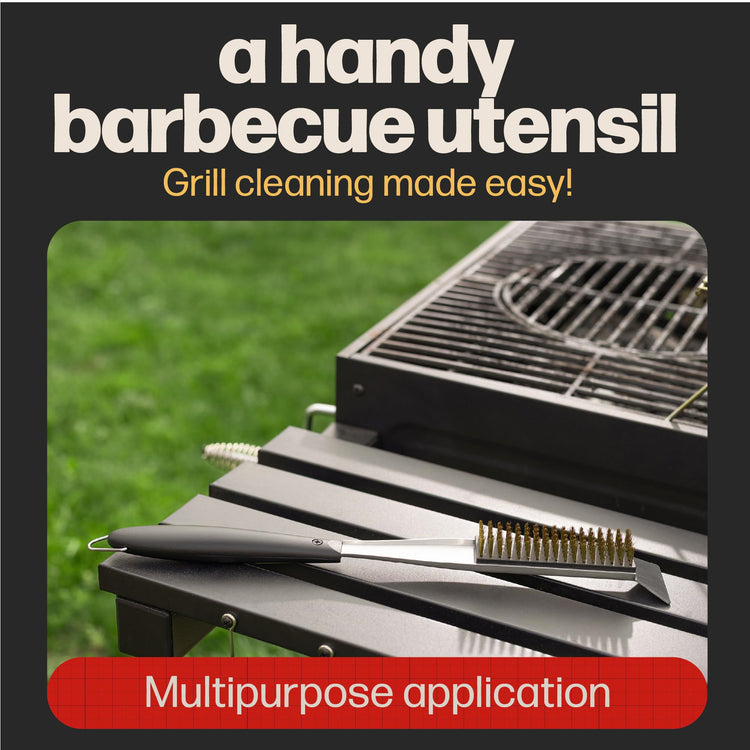 2-in-1 Pizza Oven Brush & Scraper | Dual-Purpose Pizza Stone Brush Scraper with Stainless Steel Head | Outdoor Oven Cleaning Accessories, Stone Cleaner, Essential Cooking Tools