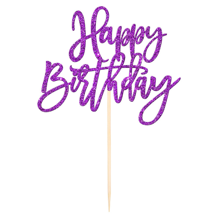 1 PCS Happy Birthday Cake Topper Glitter Happy Birthday Cake Pick for Celebrating Happy Birthday Anniversary Theme Party Cake Decorations Supplies Purple