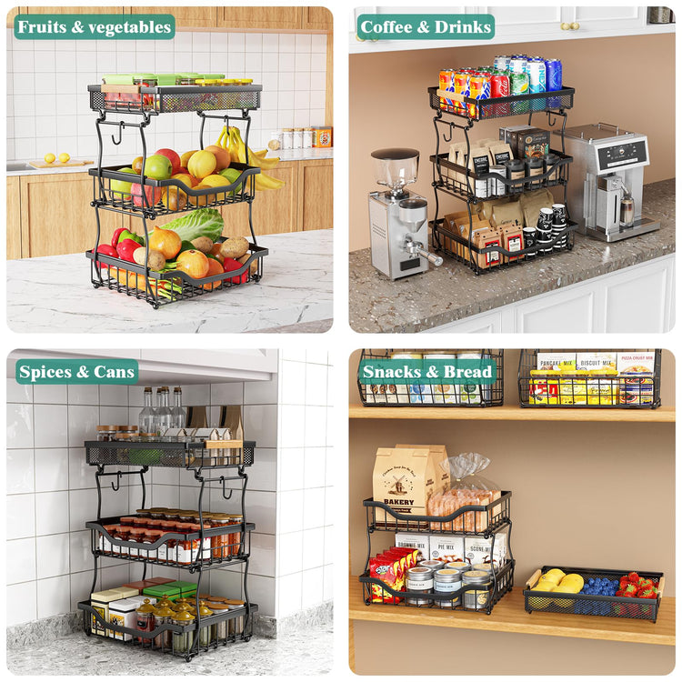 3 Tier Countertop Fruit Mesh Basket for Kitchen
