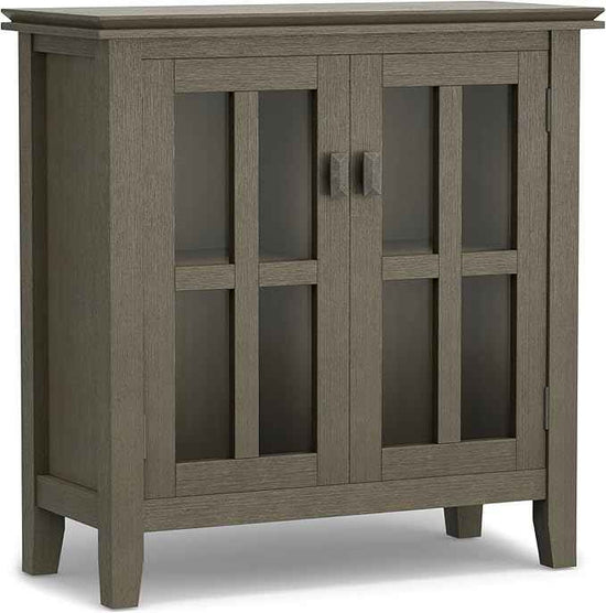 SIMPLIHOME Artisan SOLID WOOD 30 Inch Wide Contemporary Low Storage Cabinet in Farmhouse Grey, For the Living Room, Entryway and Family Room