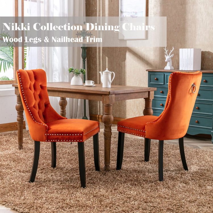 Orange Velvet Dining Chairs Set of 2 (2 Count)