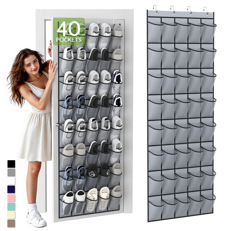 Over the Door Shoe Organizer with 40 Large Breathable Mesh Pockets