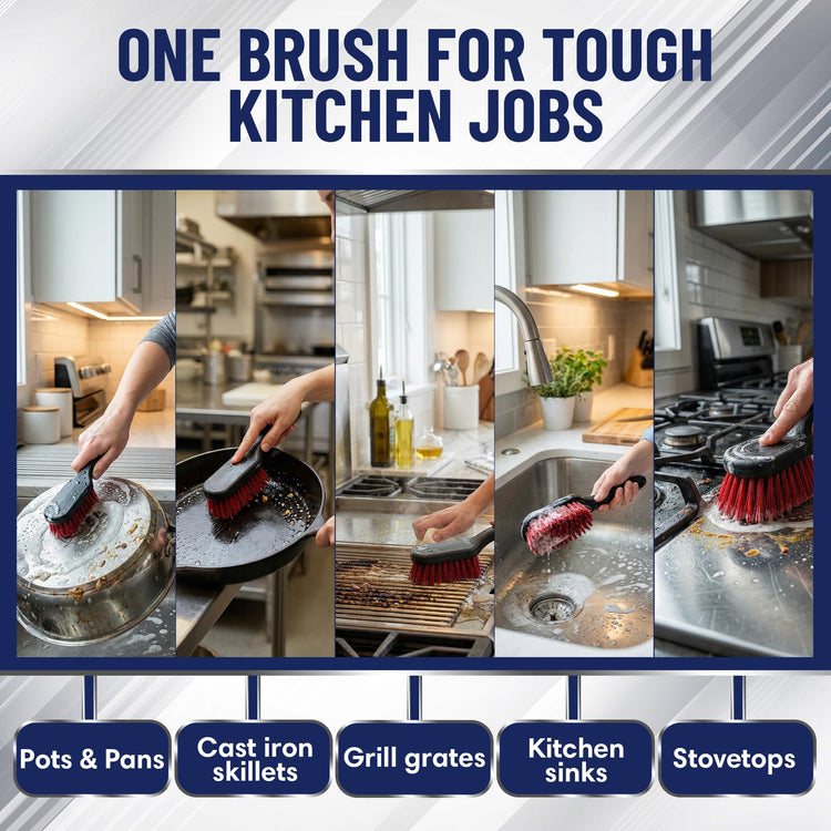 8 Inch Pot & Dish Kitchen Scrub Brush for Heavy