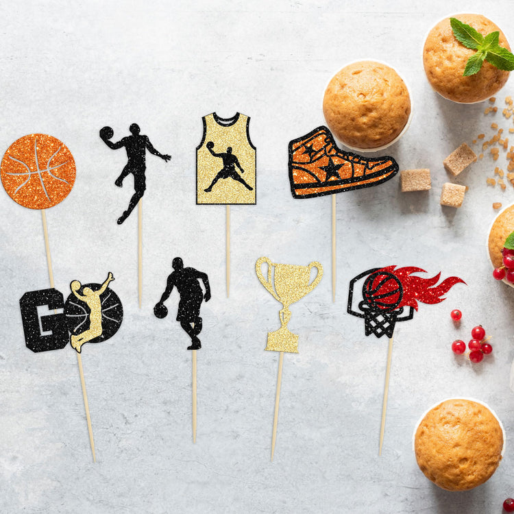 24 Pack Basketball Cupcake Toppers Basketball Player Apparel Cupcake Picks Baby Shower Players Sports Theme Birthday Party Cake Decorations Supplies (24 Count)