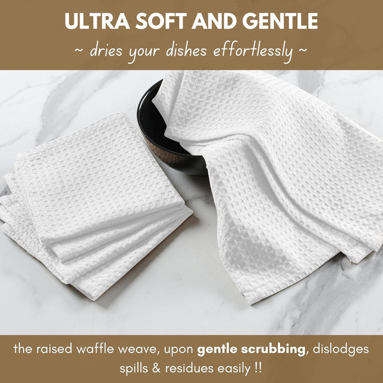 Native Fab Cotton Kitchen Towel with Hanging Loop 16x26 inches, 4-Pack, Waffle Weave Kitchen Towels for Cleaning Drying, Washcloths Soft & Absorbent Cloth Rags, Bar Towel, Dish Cloth, White - Nestoria