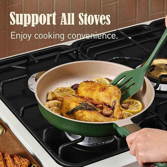 CAROTE Pots and Pans Set Non stick, Cookware Set, 16pcs NonStick Kitchen Set Induction Cookware Non-Toxic & PFOA&PFOS-Free, Dishwasher, Green
