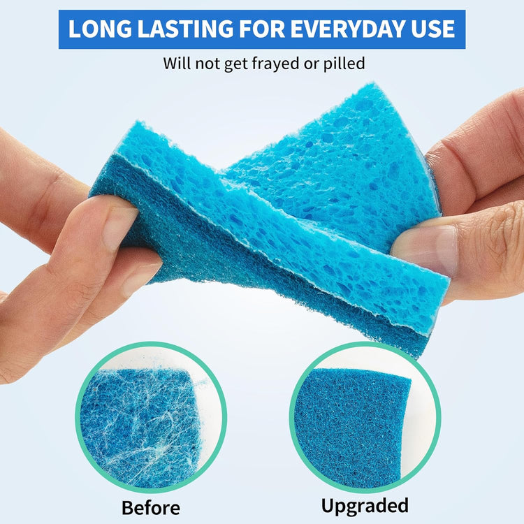 HOMERHYME Non-Scratch Cellulose Scrub Sponges 24 Pack, Kitchen Sponge with Double-Side & Ergonomic Design. Sturdy Sponge for Dishes, Coated Cookware, Sink, Countertops.