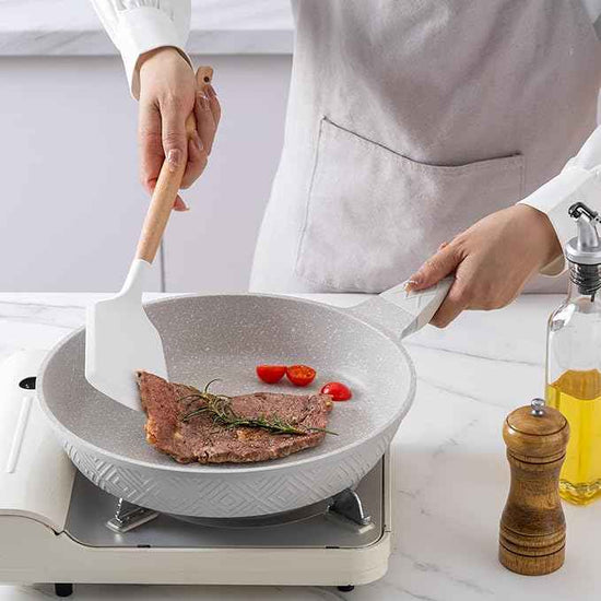Country Kitchen Non-Stick Cast Aluminum Cookware Set - Durable Kitchen Cookware for Everyday Cooking, Cream Rhombus, 11 Pc.