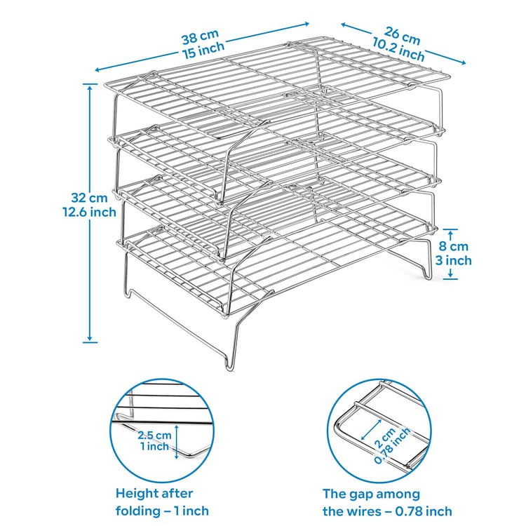 4 Tier 15x10IN Cookie Cooling Rack for Cooking Stackable Collapsible
