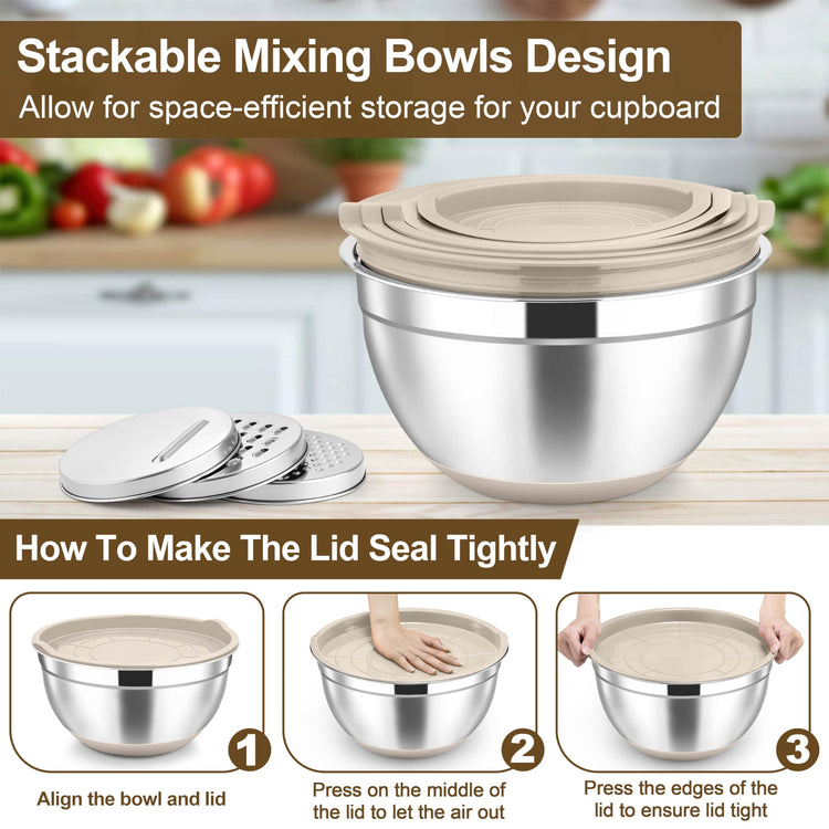 Mixing Bowls Stainless Steel Salad Bowl with Lid & Graters (6 Count)