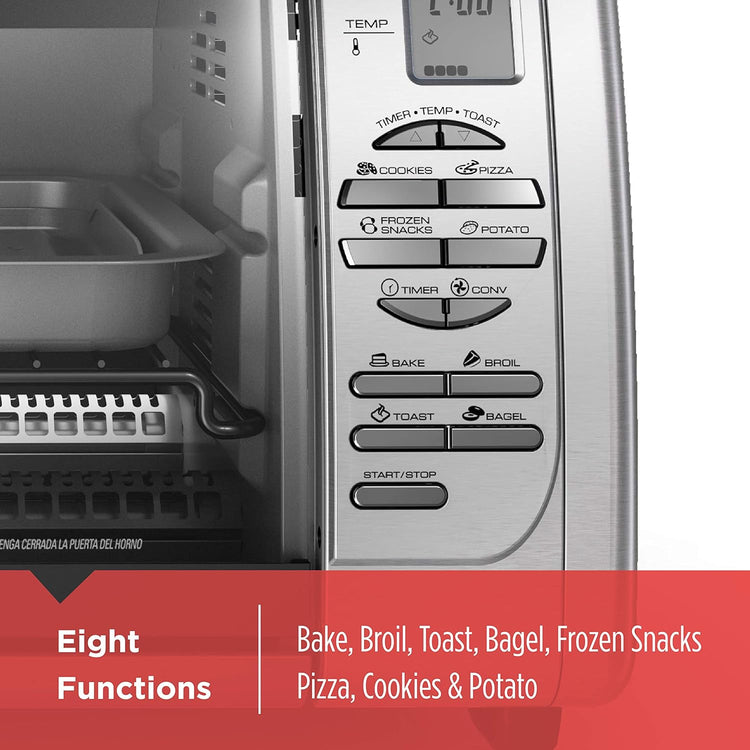 Black+Decker Countertop Convection Toaster Oven, 8 One-touch Cooking Functions, Stainless Steel