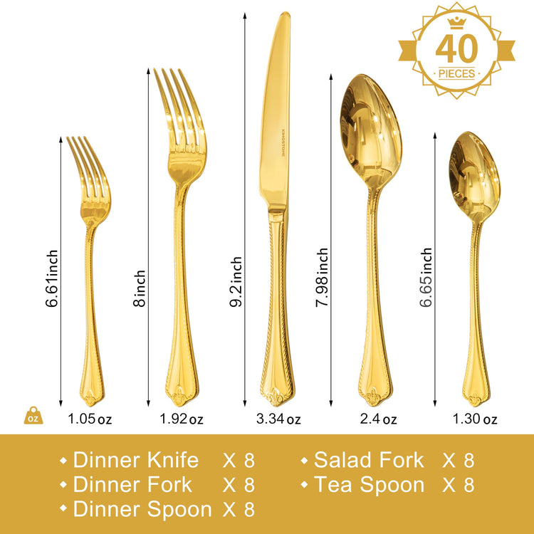 40 Pcs Gold Silverware Set (40 Count)