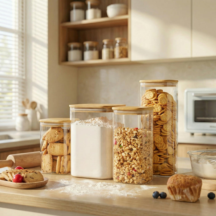 132oz & 63oz Large Glass Storage Containers with Lids for Pantry Storage (2 Count)