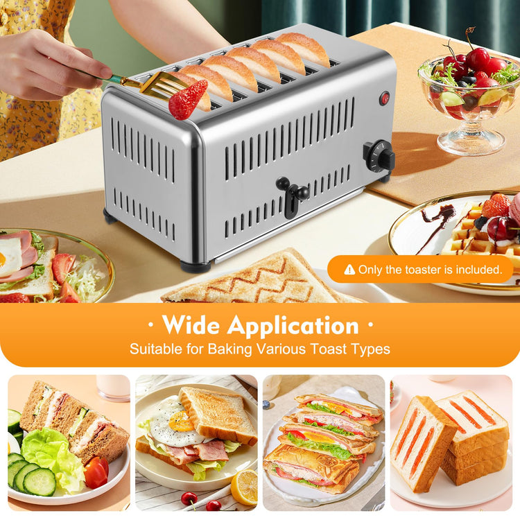 6 Slice Toaster with Wide Slots Commercial Toasters for Restaurant Bread Baking Machine 1680W Stainless Steel Toaster Countertop for Toast