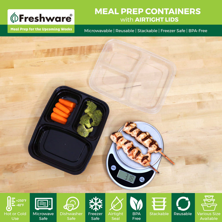 Meal Prep Containers with Lids [15 Pack] 3 Compartment (15 Count)