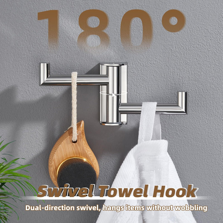 Polished Chrome Swivel Towel Hook with 2 Rotating Arm