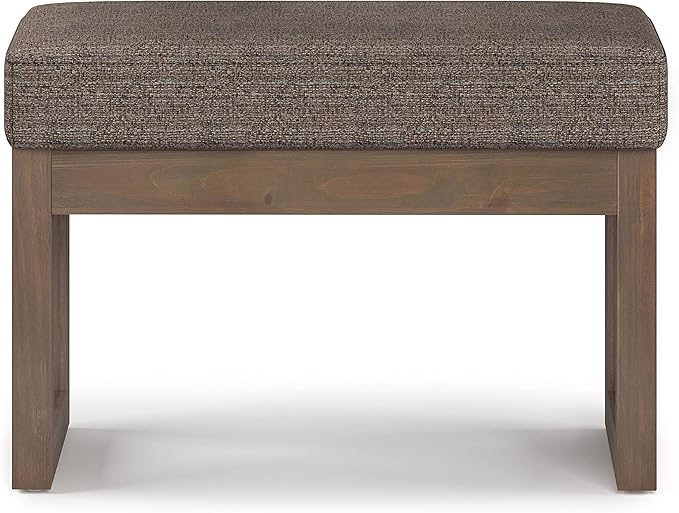 SIMPLIHOME Milltown Small Ottoman Bench - 27 inch Wide Upholstered Tweed Look Fabric Rectangle Footstool Ottoman in Mink Brown, Contemporary Bench for Bedroom with Cushioned Seat, Assembled