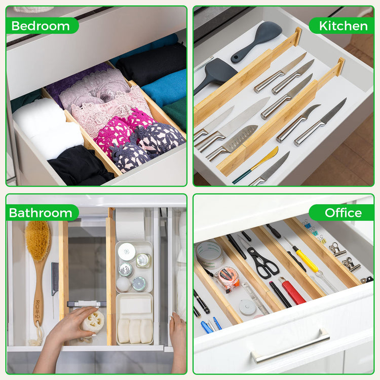 4 Pack Bamboo Drawer Dividers Organizer with Inserts 2.6'' High (4 Count)