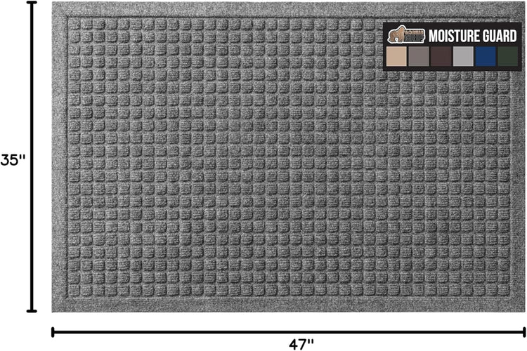 GORILLA GRIP Front Door Mat, 47x35, Indoor Outdoor Ultra Absorbent HydroAbsorb Doormat, Absorbs Up to 6 Cups of Water, Stain and Fade Resistant, Rubber Backing Doormats, Captures Dirt, Gray