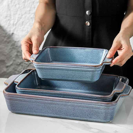 HVH 9x13 Baking Dish Set, Large Casserole Dishes for Oven, Ceramic Bakeware Set of 3, Rectangular Lasagne Pan Deep for Baking (Wabi sabi)