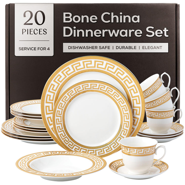 Golden Greek Key Bone China Dinnerware Set