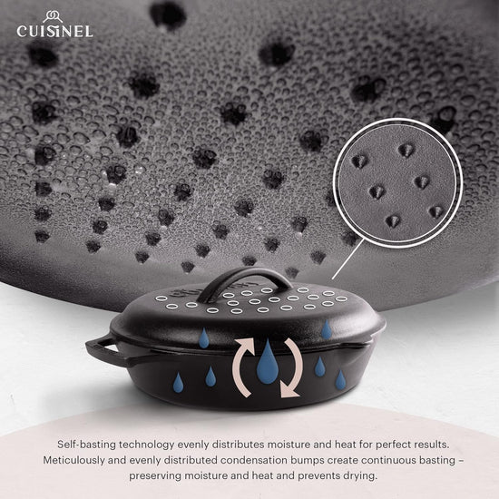 Cast Iron Skillet + Cast Iron Lid Set - 8"+10"+12" Dual Handle Frying Pans + Pan Scraper + Silicone Handle Holder Covers - Pre-Seasoned Indoor/Outdoor, Grill, Stovetop, Induction, Oven Safe Cookware - Nestoria