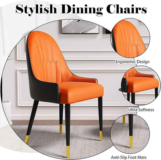 AF ARTISAN FURNITURE Orange Dining Chairs Set of 2 with High Backs Mid Century Modern Kitchen Dining Room Chairs PU Faux Leather Upholstered Large Padded Accent Chair with Legs