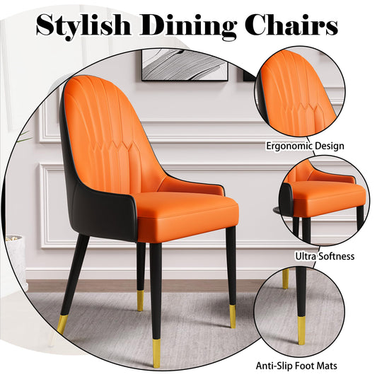 Orange Dining Chairs Set of 2 with High Backs Mid Century Modern Kitchen Dining Room Chairs PU Faux Leather Upholstered Large Padded Accent Chair with Legs (2 Count)