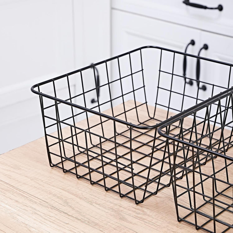 11" Upright Freezer Storage Baskets, Black Wire Storage Bins Small Bakset for Freezer, Pantry, Bathroom Organizing, Set of 4