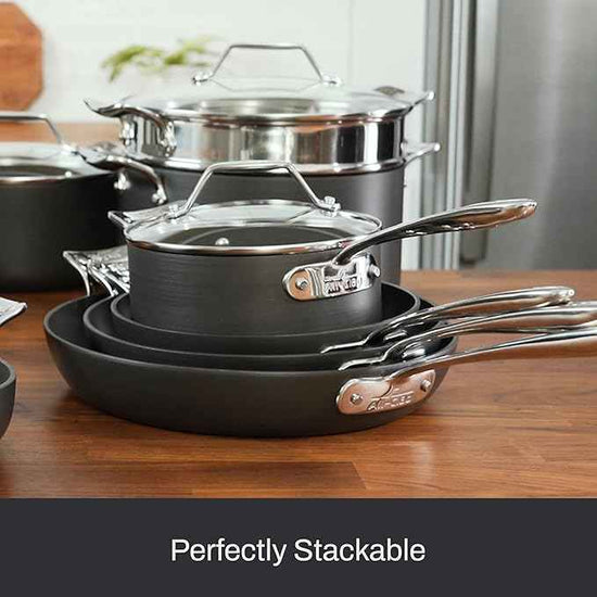 All-Clad Essentials Hard Anodized Nonstick Cookware Set 10 Piece Oven Safe 350F Pots and Pans Black