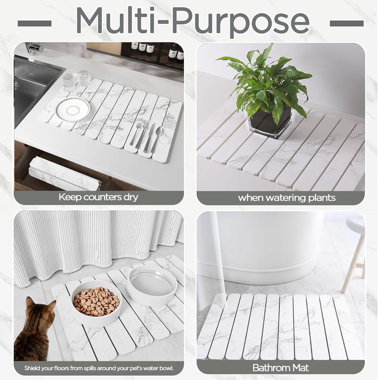 Stone Drying Mat for Kitchen Counter, White Fish Belly Stone Dish Drying Mat - Diatomite Water Absorbing Drying Stone for Kitchen Counter Mat, Quick Dry Stone Mat Kitchen for Cups Dishes Bottles.