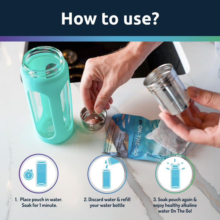 pH ON-The-GO Alkaline Water Filter Pouch- Portable Alkaline Water Filtration System for Your Bottle, Pitcher, Jug, Container - High pH Water - Long-Life 105 Gallon/400 Litre (1-Pack)