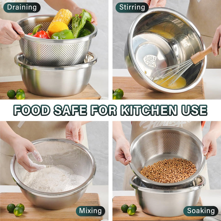 304 Stainless Steel Colander 2QT Microporous Colander & Mixing Bowl for Kitchen Cooking