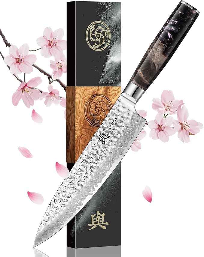 Japanese Chef Knife, 67-Layer Damascus Steel 8.1 Inch Kitchen Knife with AUS-10 Core, Professional Hand Forged Gyuto Knife with Gift Box, Ergonomic Handle, Ideal Valentine's Day Gifts for Men Women